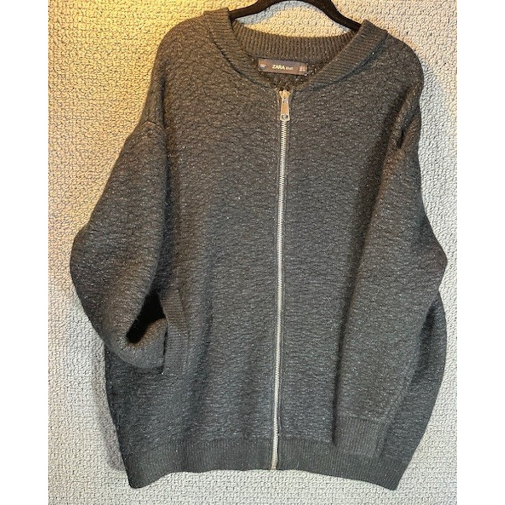 Zara Knit Zip Up Bomber Oversized Textured Sweater Cardigan / Women's Small